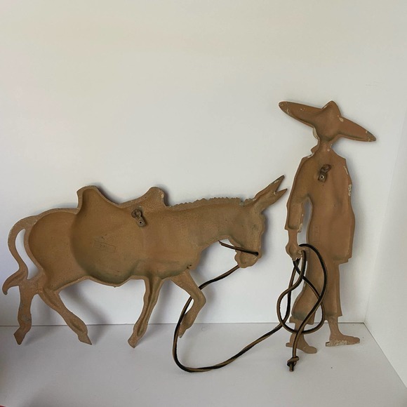 Southwest Donkey & Man Sexton Cast Iron Metal Leather Art Wall Decor Burro 1970 - Picture 2 of 12